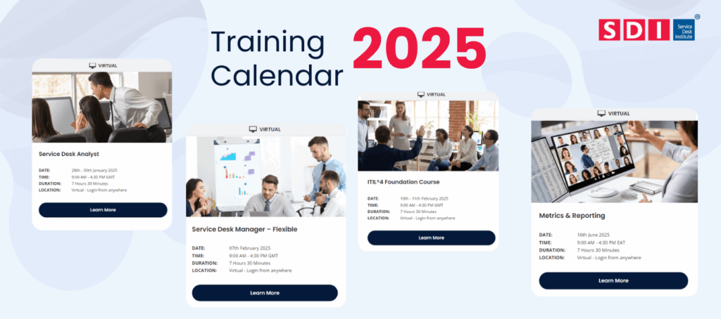 screenshots from SDI training calendar 2025 